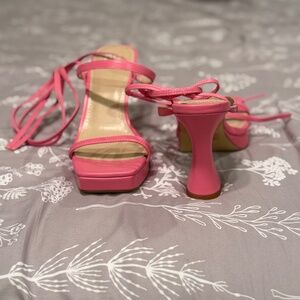 BP. Lace up pink chunky heels